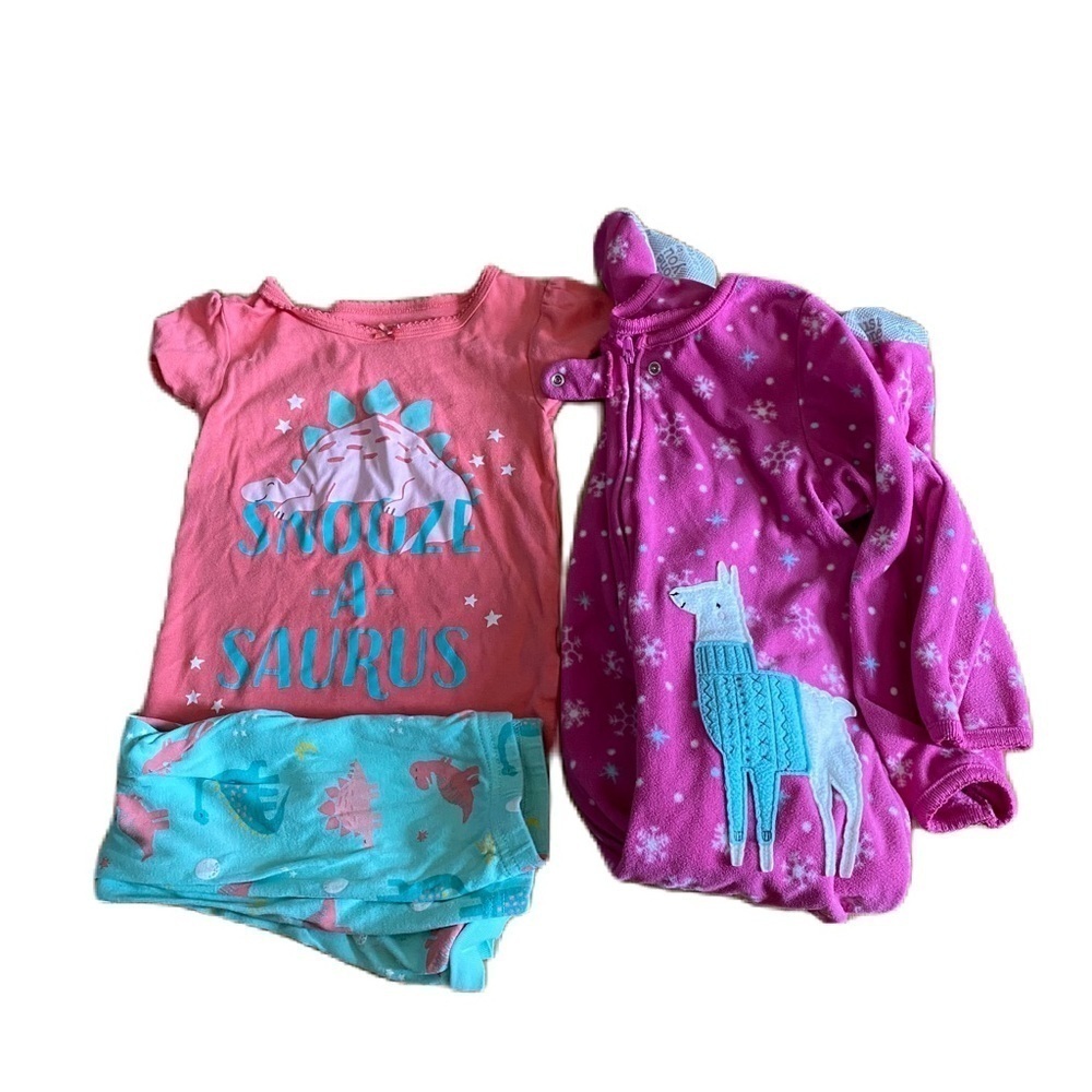 3T Girls Kids Pajamas Set - Pink and Purple Llama Footed One Piece Dinosaur